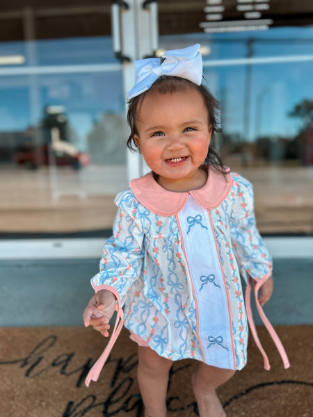 Pink & Floral Bow Embroidered Bloomer Set