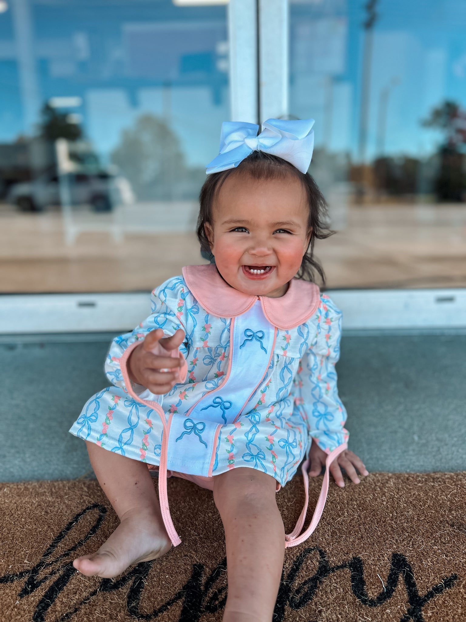 Pink & Floral Bow Embroidered Bloomer Set