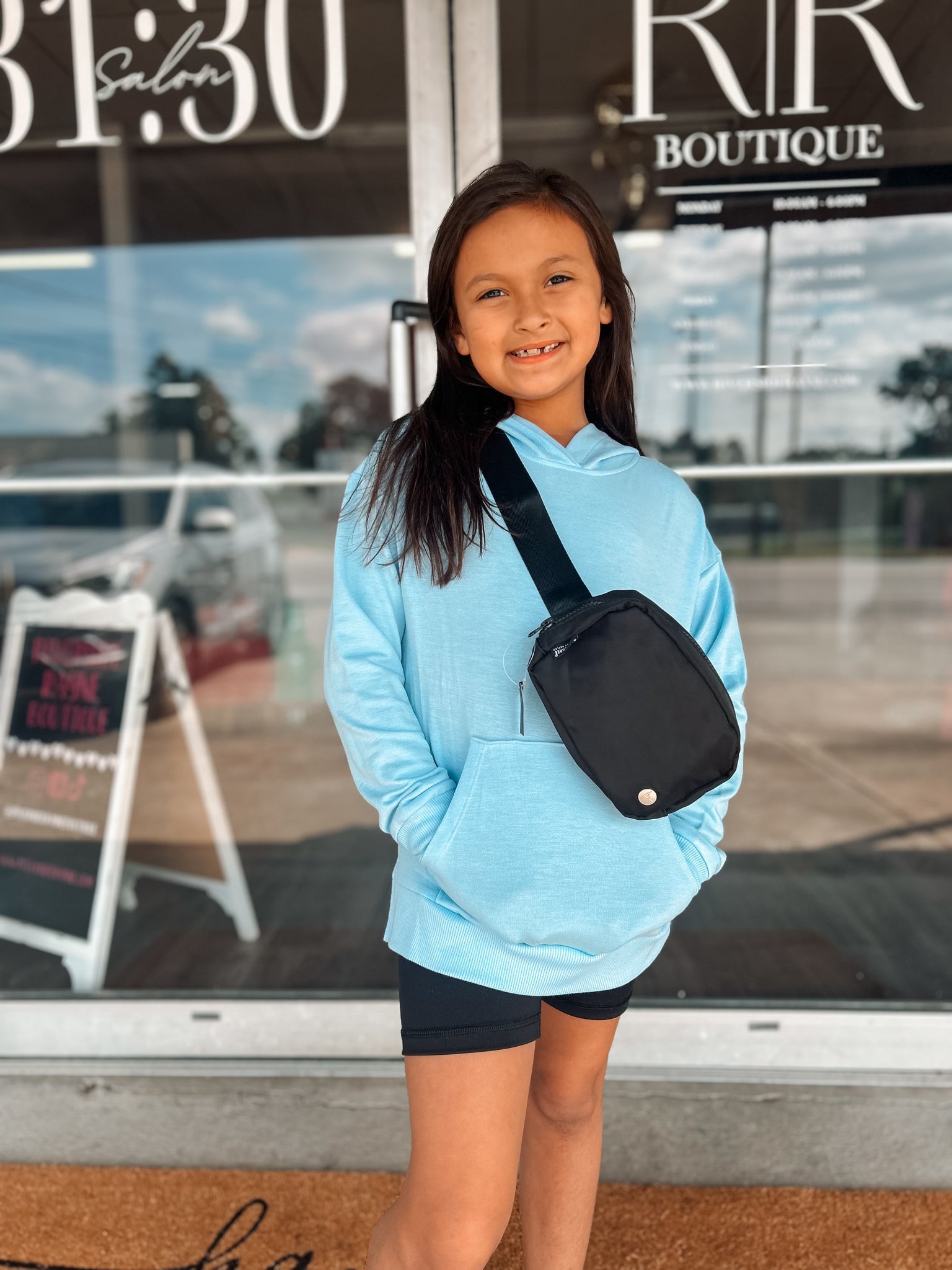 Girls Hoodie, Biker Shorts & Bag - Blue